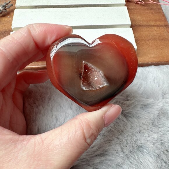 Cute Small Carnelian with Druzy Heart Carving - Picture 1 of 5